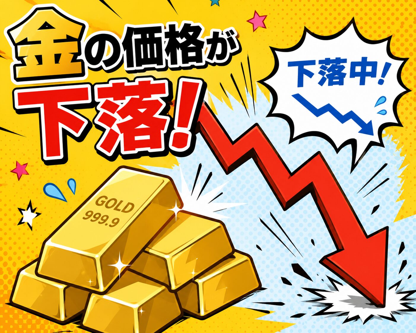 金価格が下落していることを金の延べ棒のイラストで表現した画像